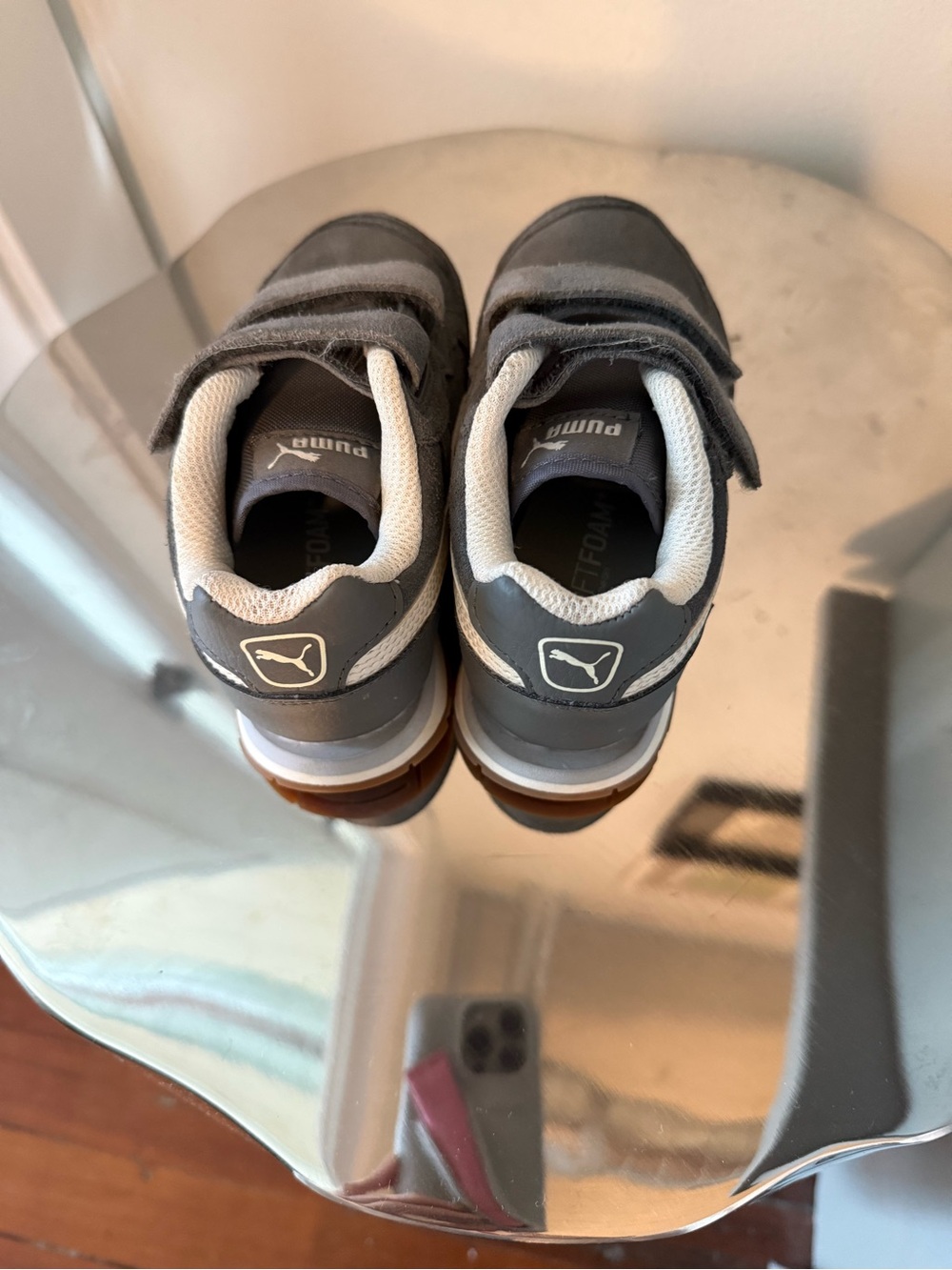 Puma Kids Gray and White Velcro Sneakers